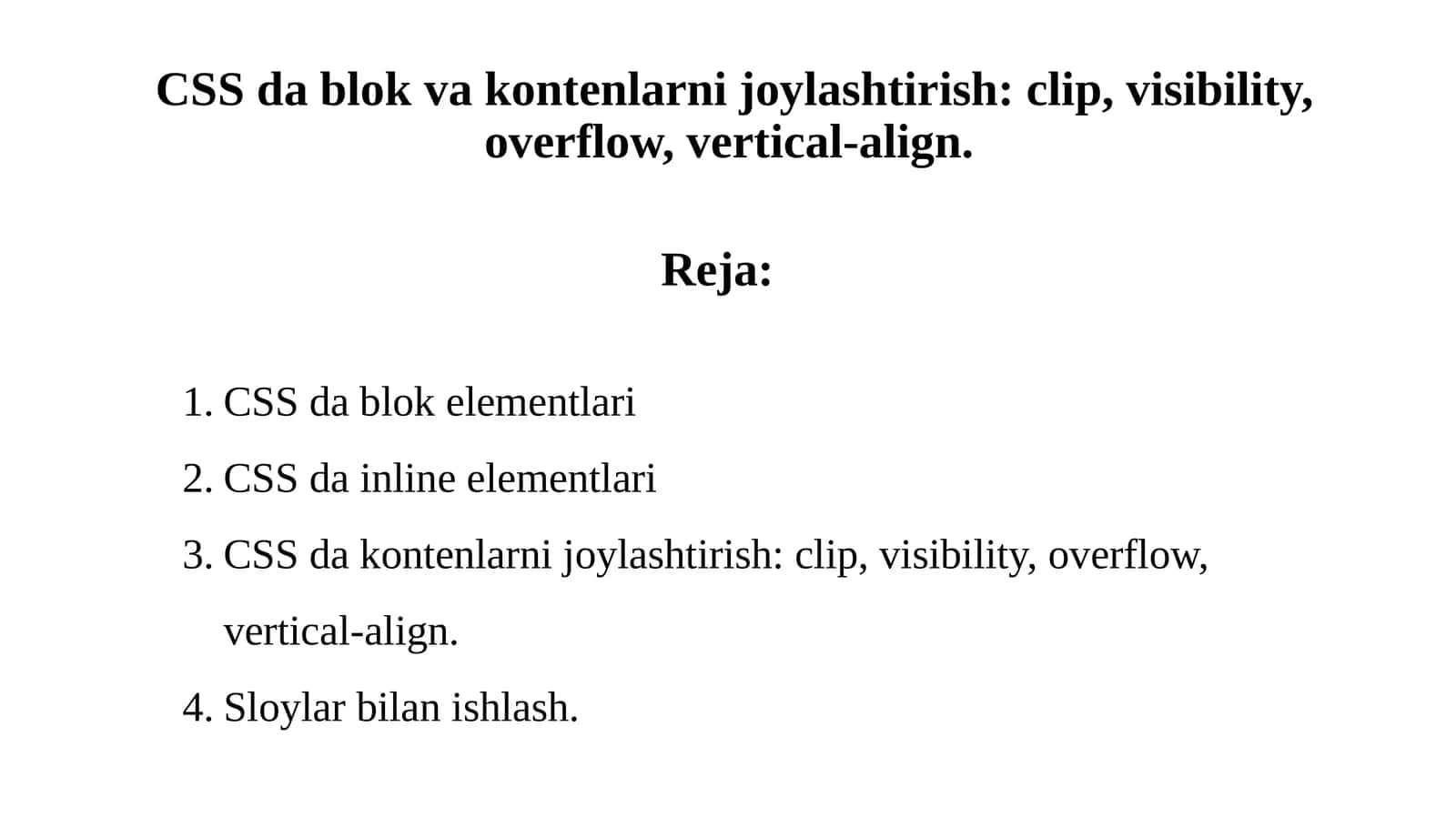 CSS da blok va kontеnlarni joylashtirish: clip, visibility, overflow, vertical-align