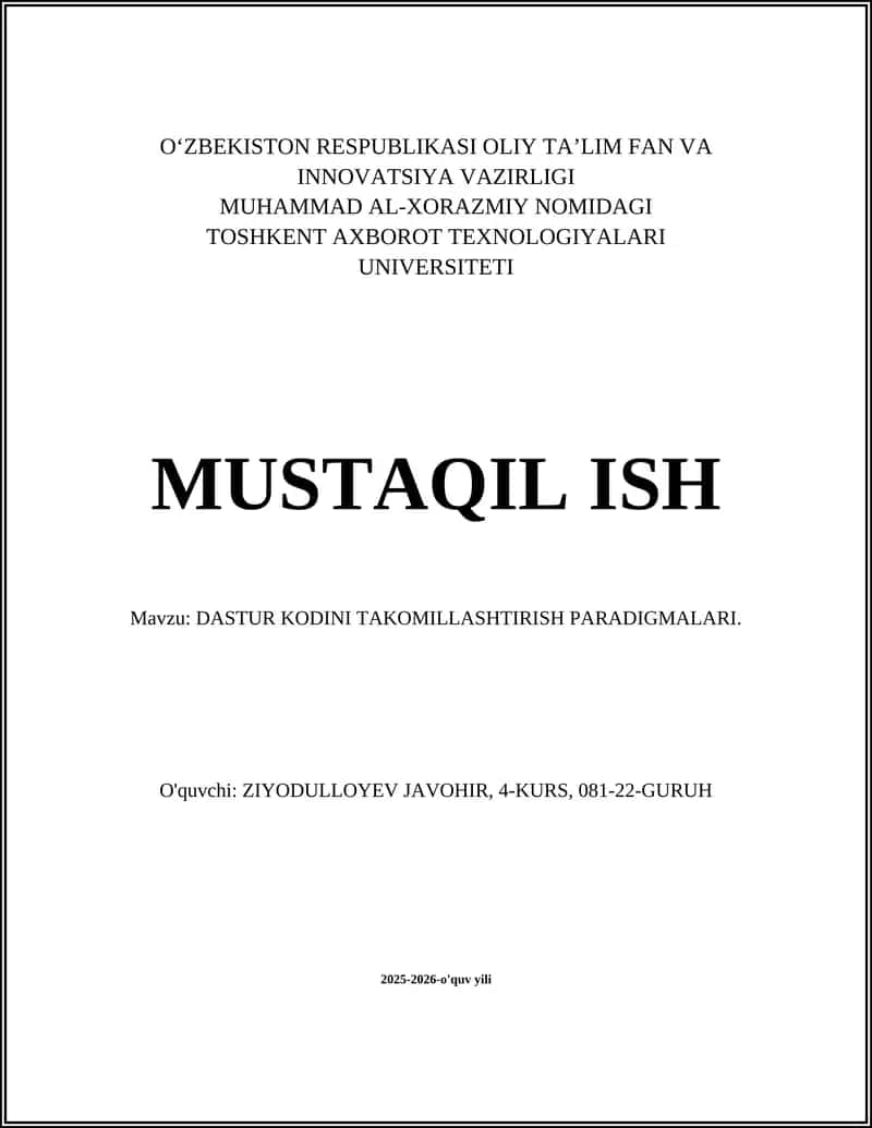 DASTUR KODINI TAKOMILLASHTIRISH PARADIGMALARI