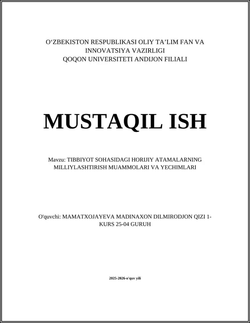 Tibbiyot atamalarning milliylashtirish muammolari va yechimlari