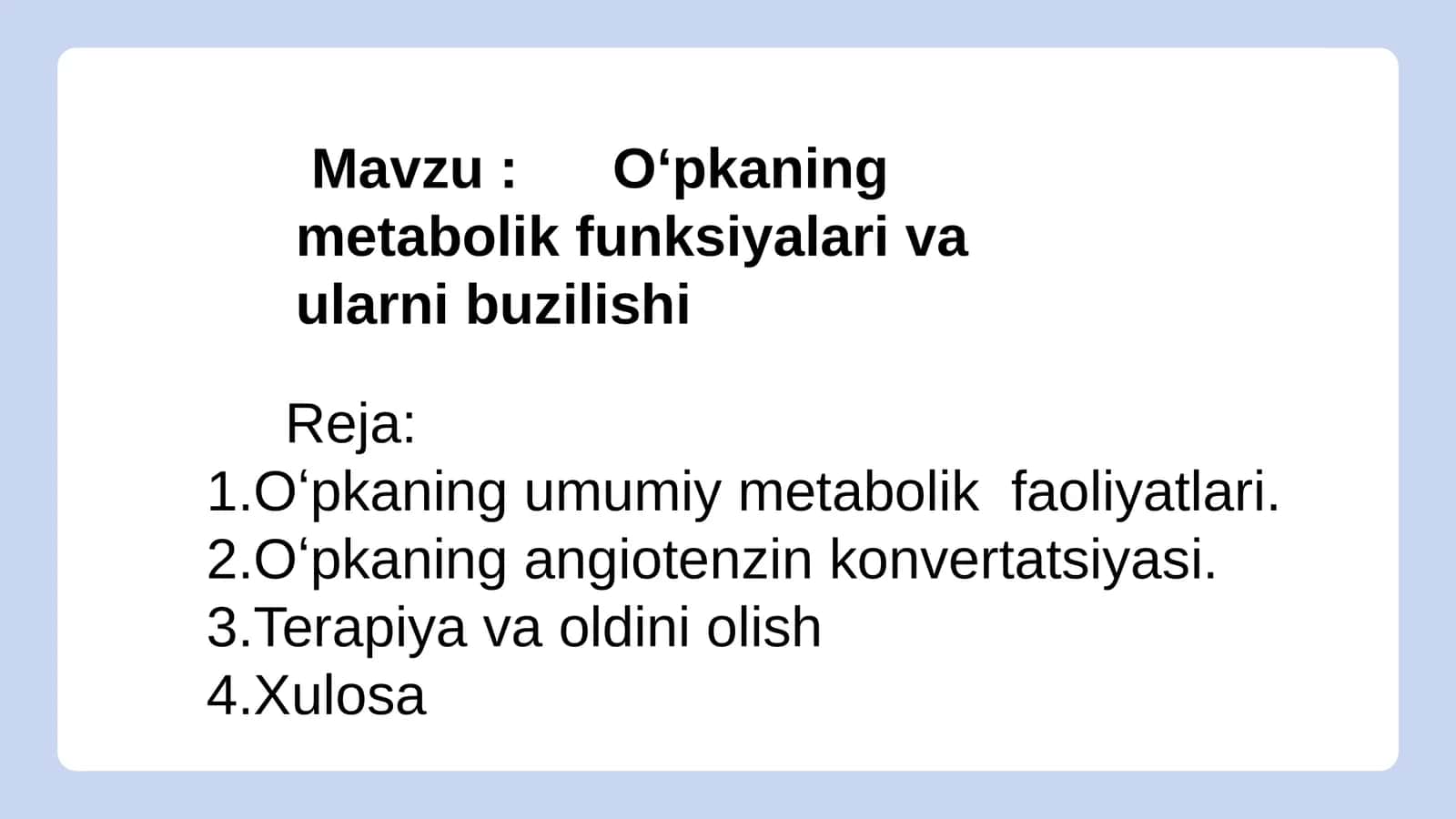 Oʻpkaning metabolik funksiyalari va ularni buzilishi