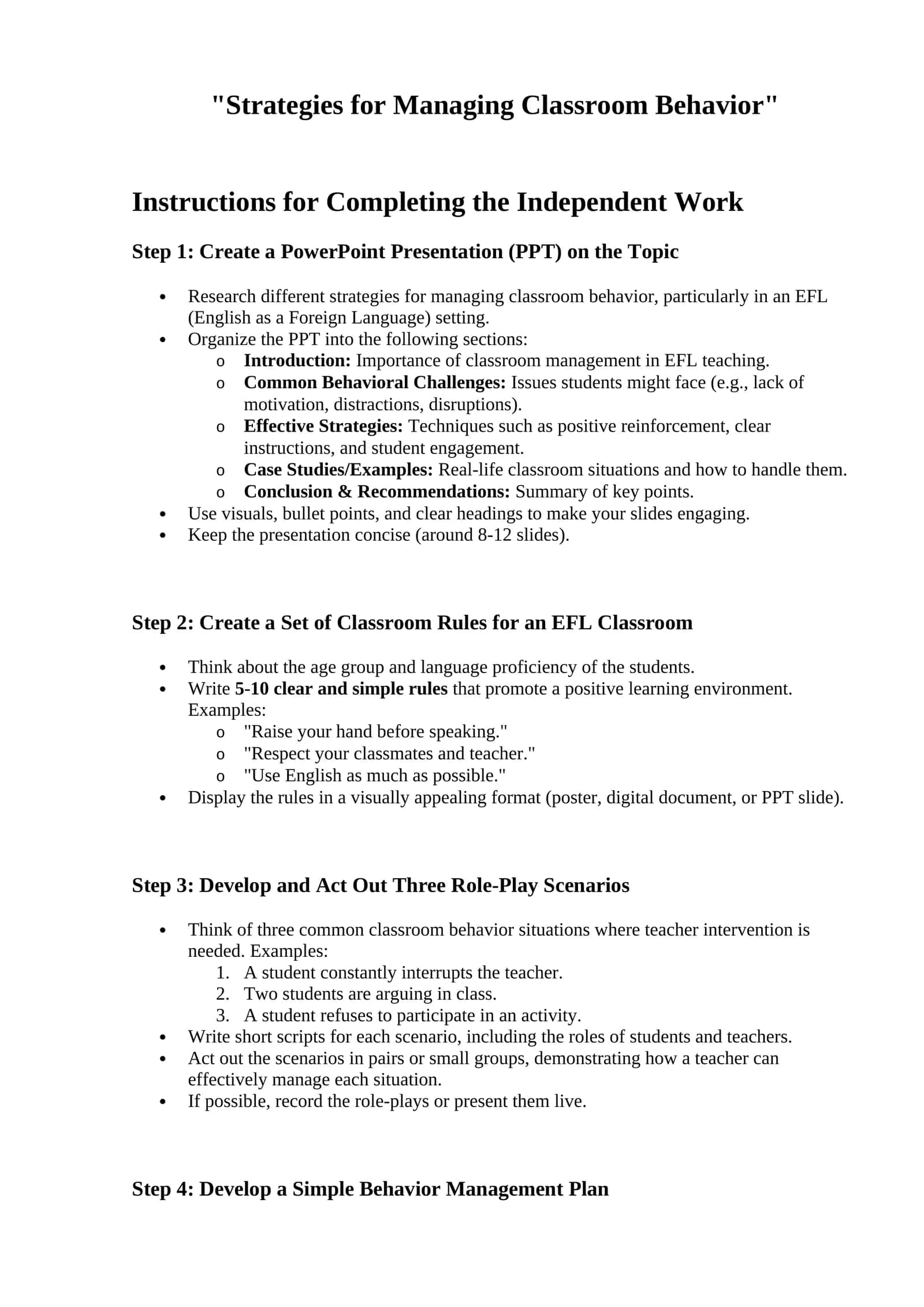 Strategies for Managing Classroom Behavior