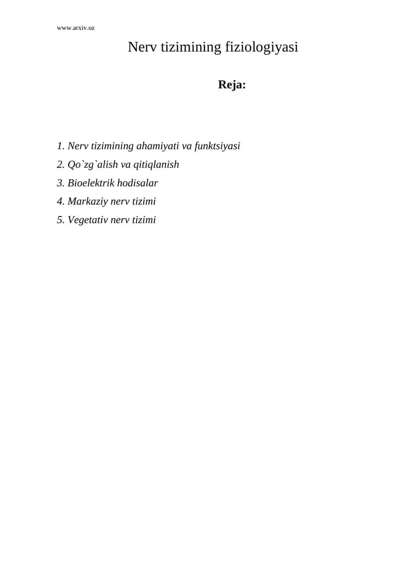Nerv tizimining fiziologiyasi