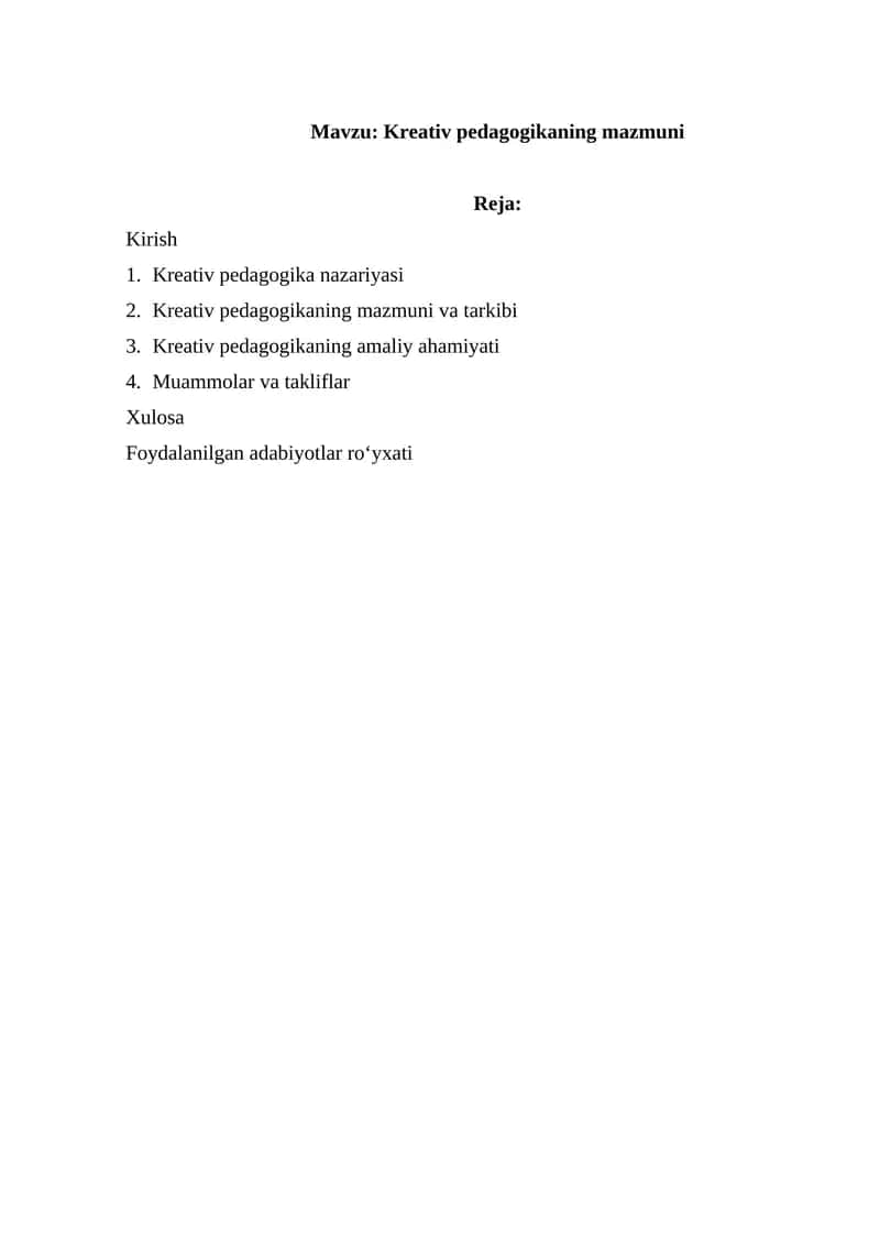 Kreativ pedagogikaning mazmuni