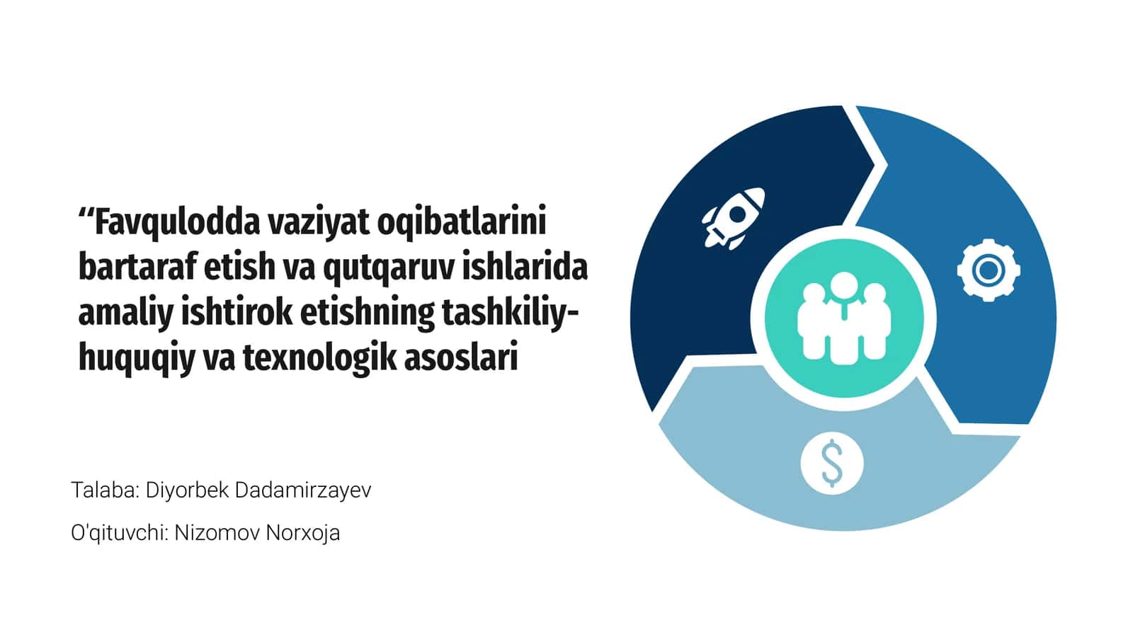 Favqulodda vaziyat oqibatlarini bartaraf etish va qutqaruv ishlarida amaliy ishtirok etishning tashkiliy-huquqiy va texnologik asoslari