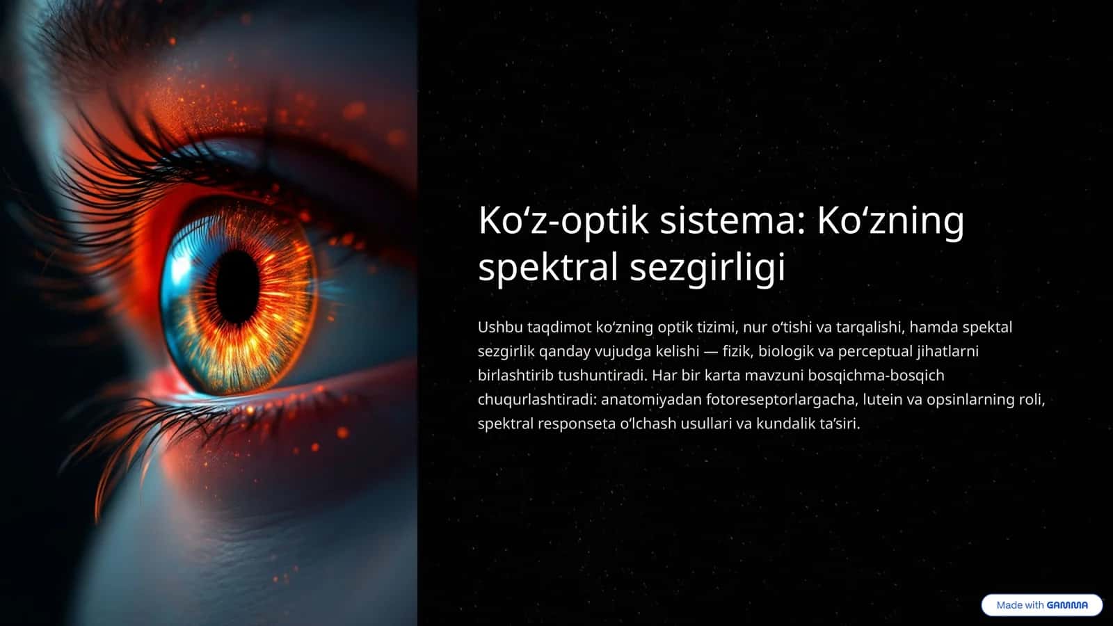 Ko‘z-optik sistema: Ko‘zning spektral sezgirligi