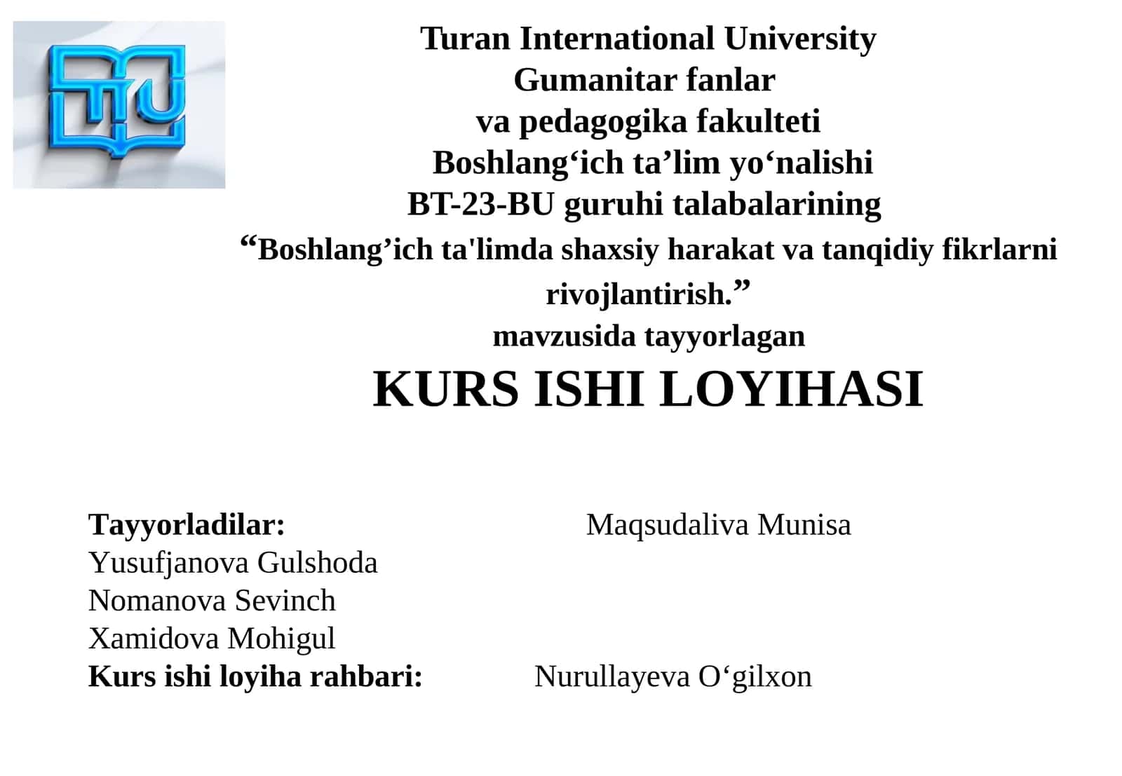 Boshlang’ich ta'limda shaxsiy harakat va tanqidiy fikrlarni rivojlantirish