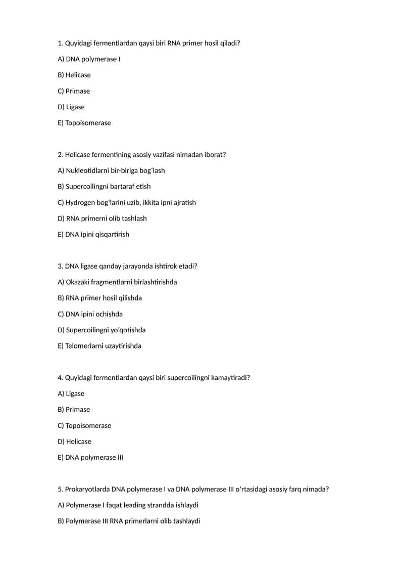 Test Hujayra biologiyasi (Cell Biology).