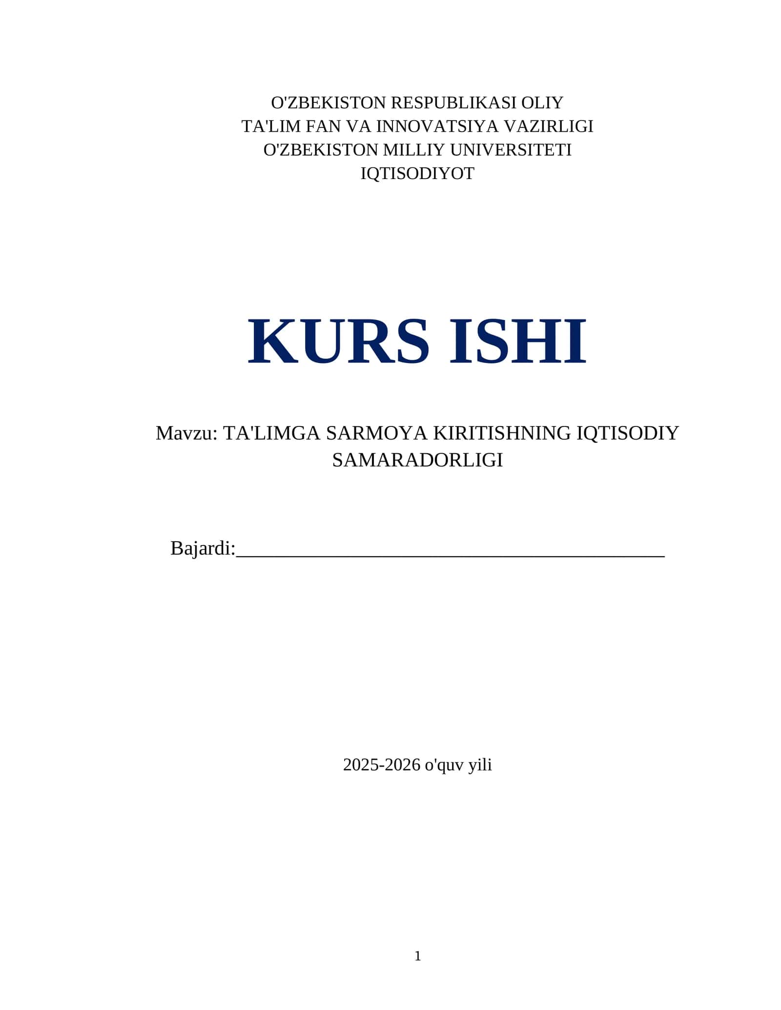TA'LIMGA SARMOYA KIRITISHNING IQTISODIY SAMARADORLIGI