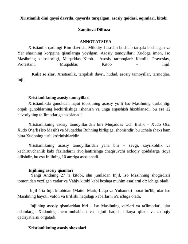 Xristianlikning asosiy tamoyillari