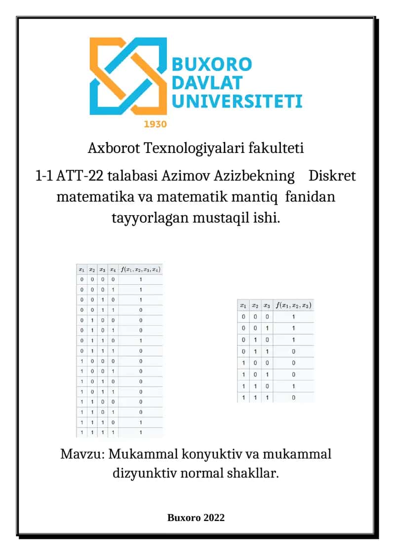 Mukammal konyuktiv va mukammal dizyunktiv normal shakllar