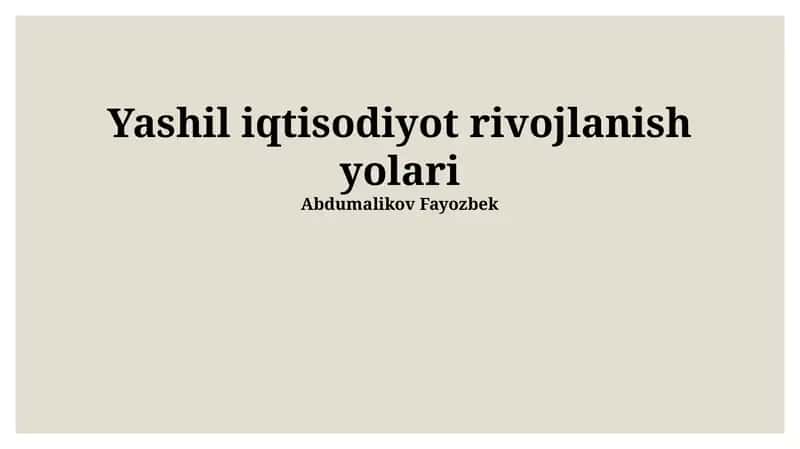 Yashil iqtisodiyot rivojlanish yolari
