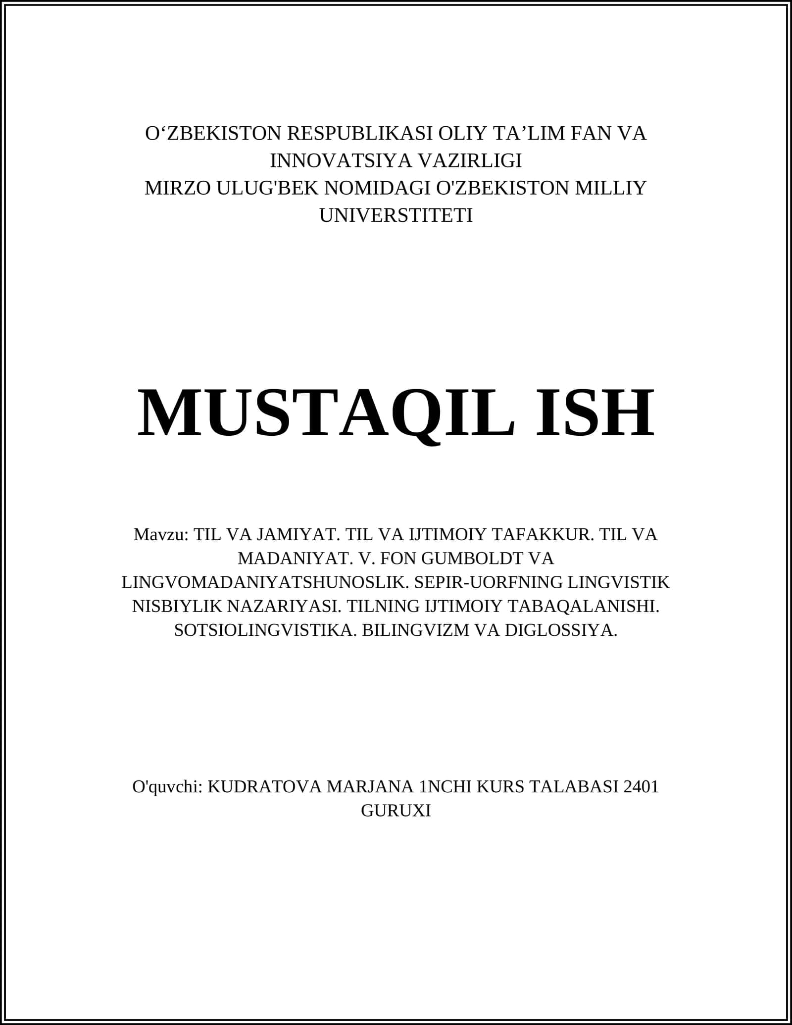 Til va ijtimoiy tafakkur