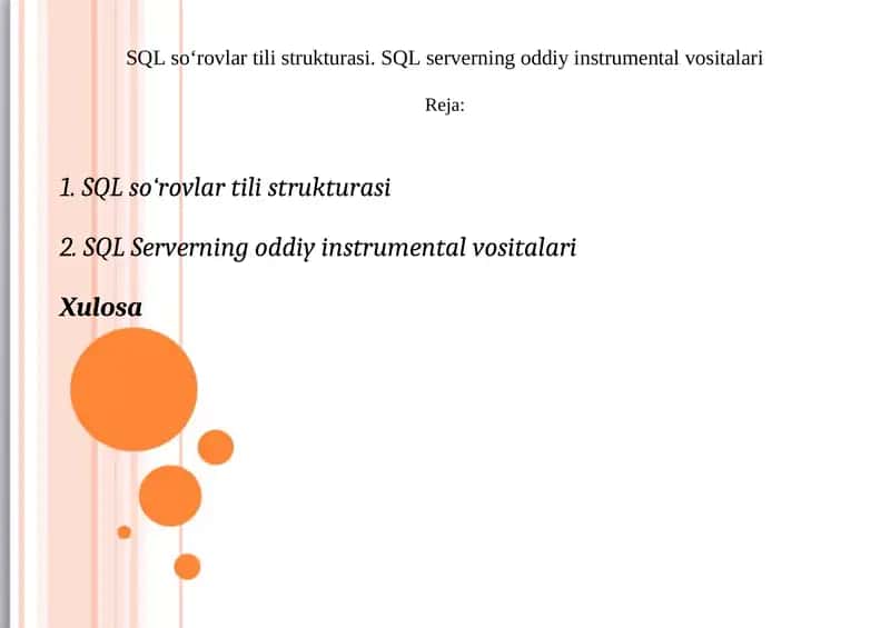 SQL So‘rovlar Tili Strukturasi