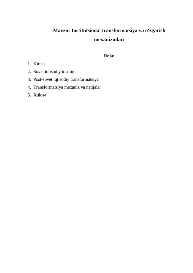Institutsional transformatsiya va o'zgarish mexanizmlari