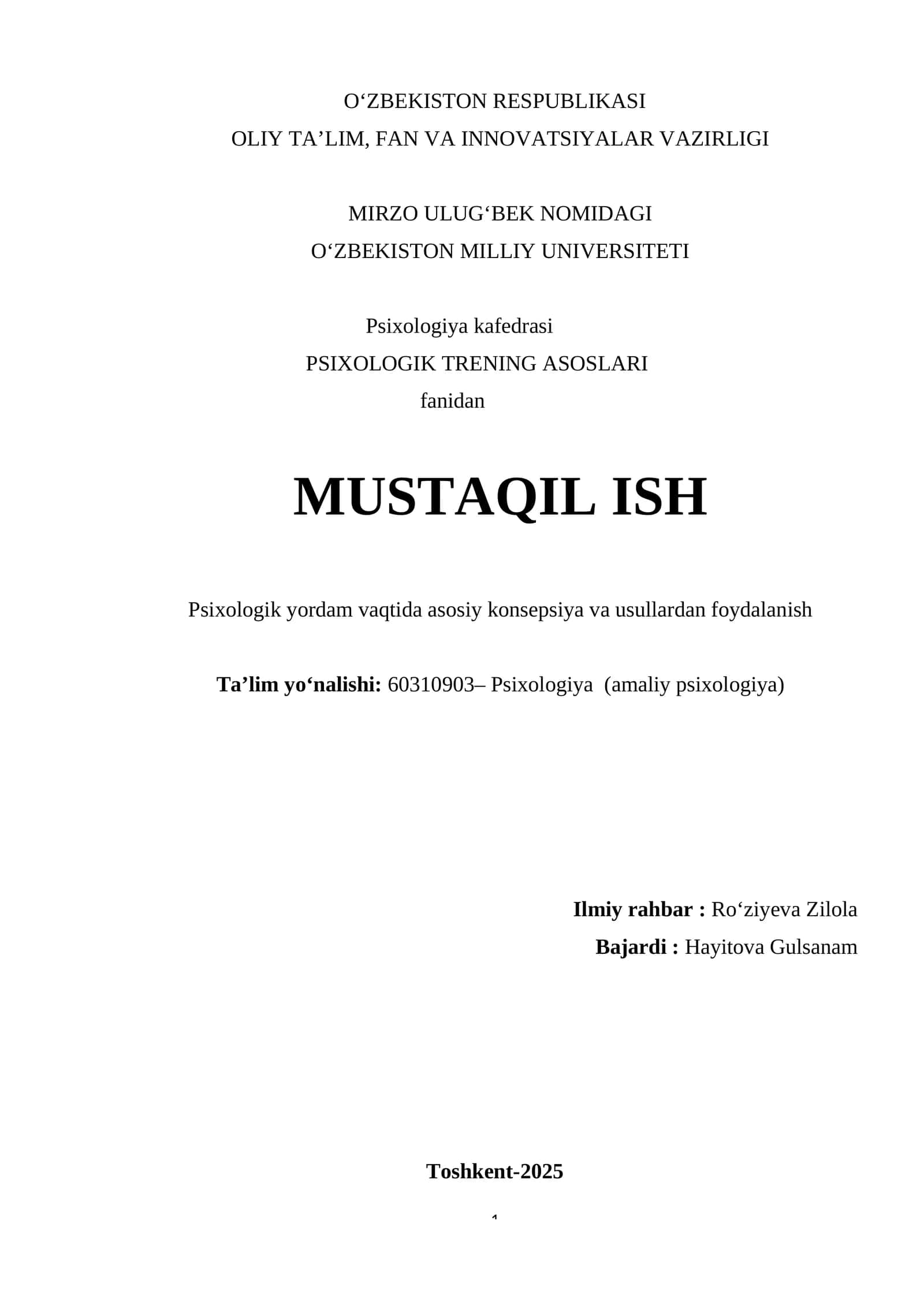 PSIXOLOGIK TRENING ASOSLARI
