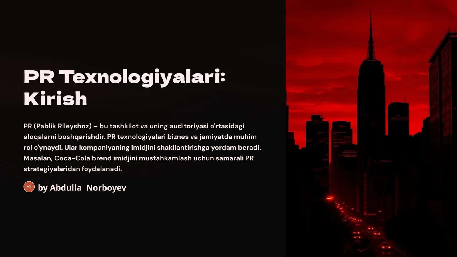 PR Texnologiyalari: Kirish