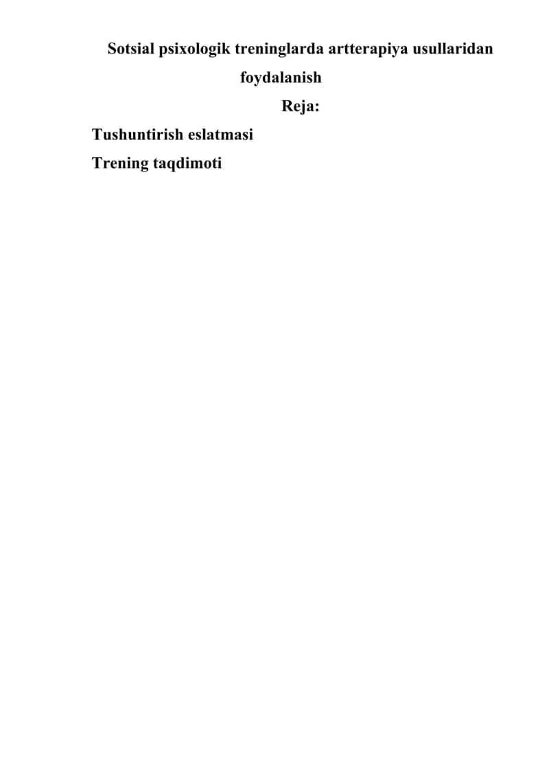 Sotsial psixologik treninglarda artterapiya usullaridan foydalanish