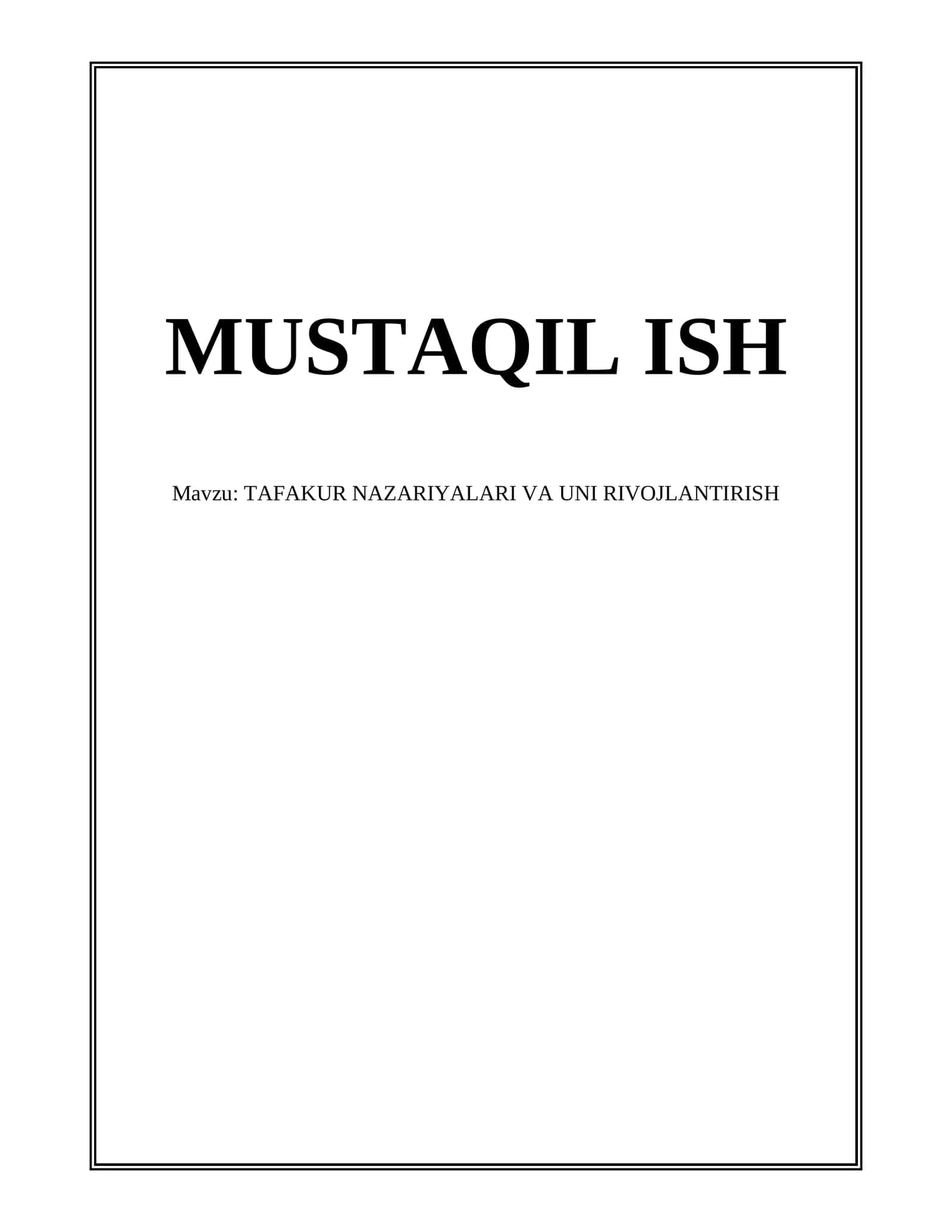 TAFAKUR NAZARIYALARI VA UNI RIVOJLANTIRISH