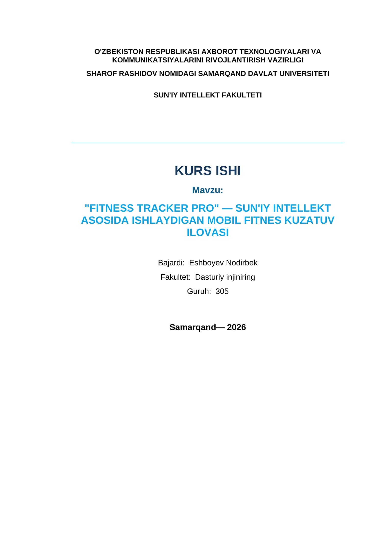 "FITNESS TRACKER PRO" — SUN'IY INTELLEKT ASOSIDA ISHLAYDIGAN MOBIL FITNES KUZATUV ILOVASI