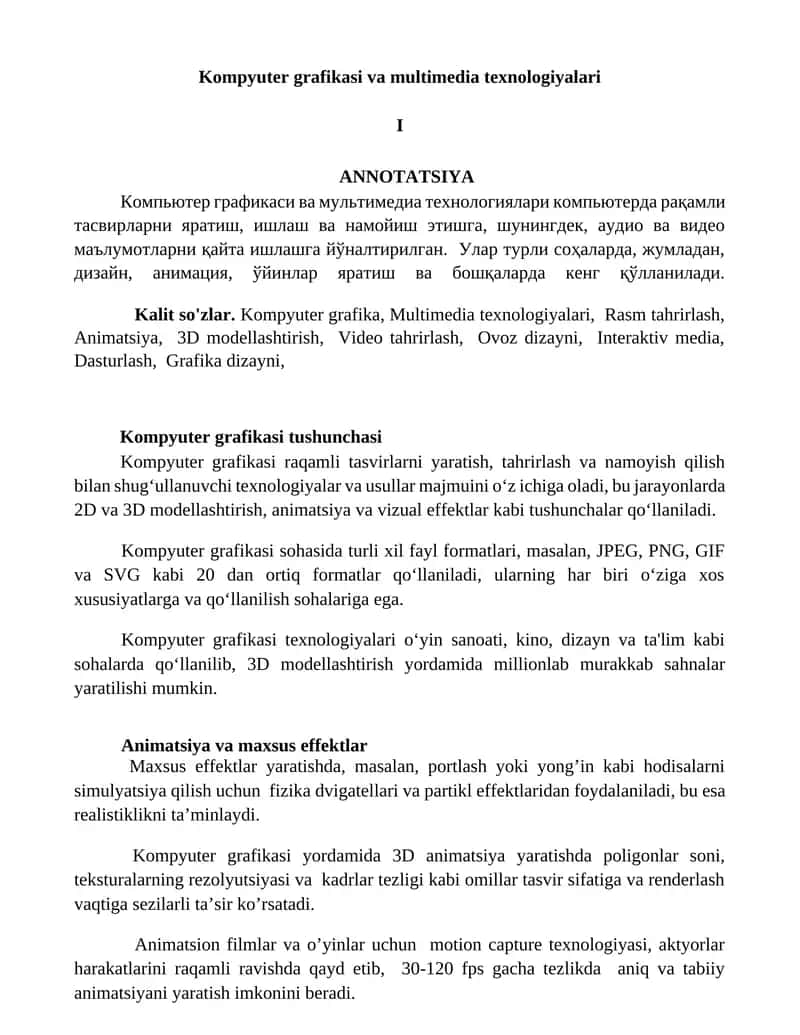 Kompyuter grafikasi va multimedia texnologiyalari
