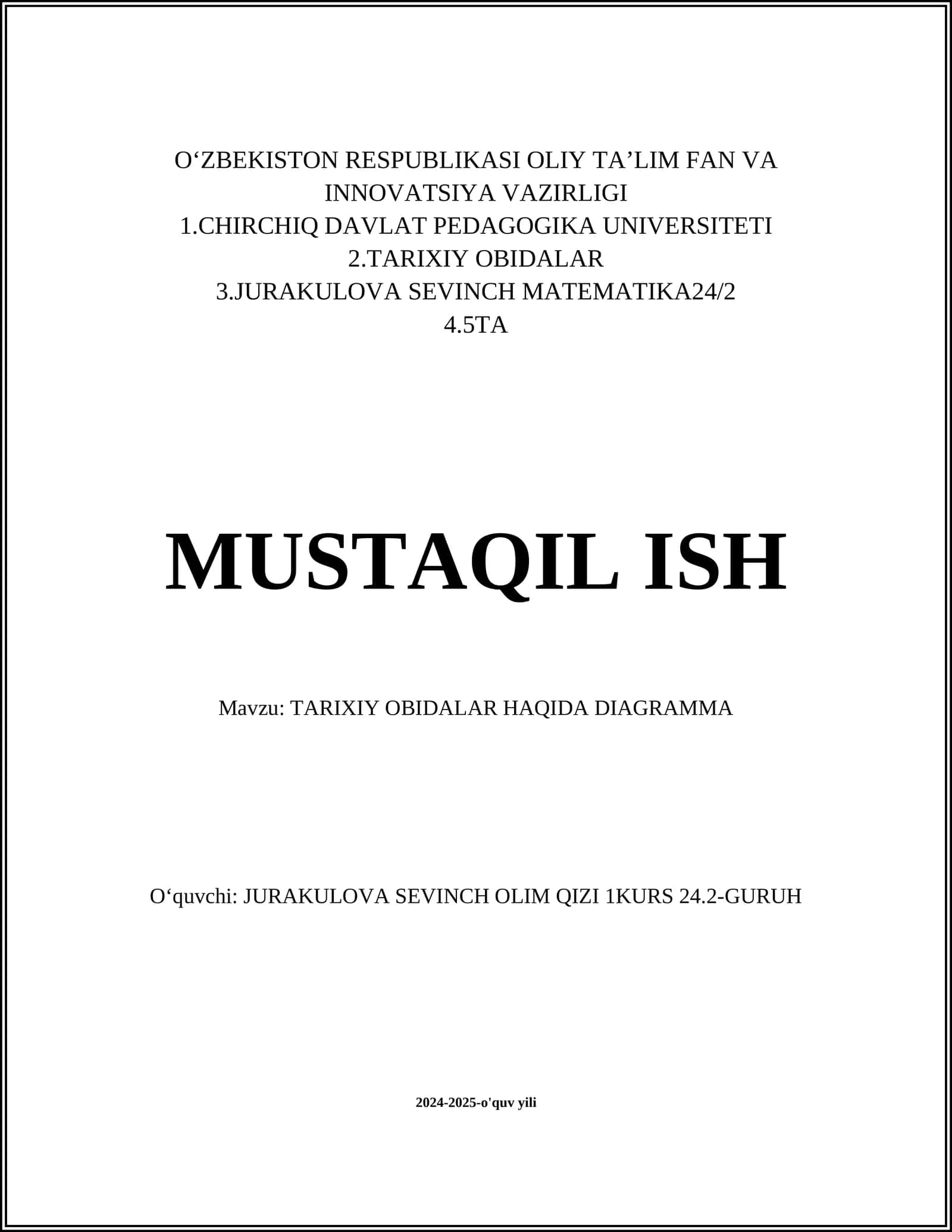TARIXIY OBIDALAR HAQIDA DIAGRAMMA