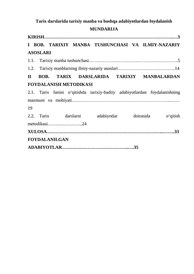 Tarix darslarida tarixiy manba va boshqa adabiyotlardan foydalanish