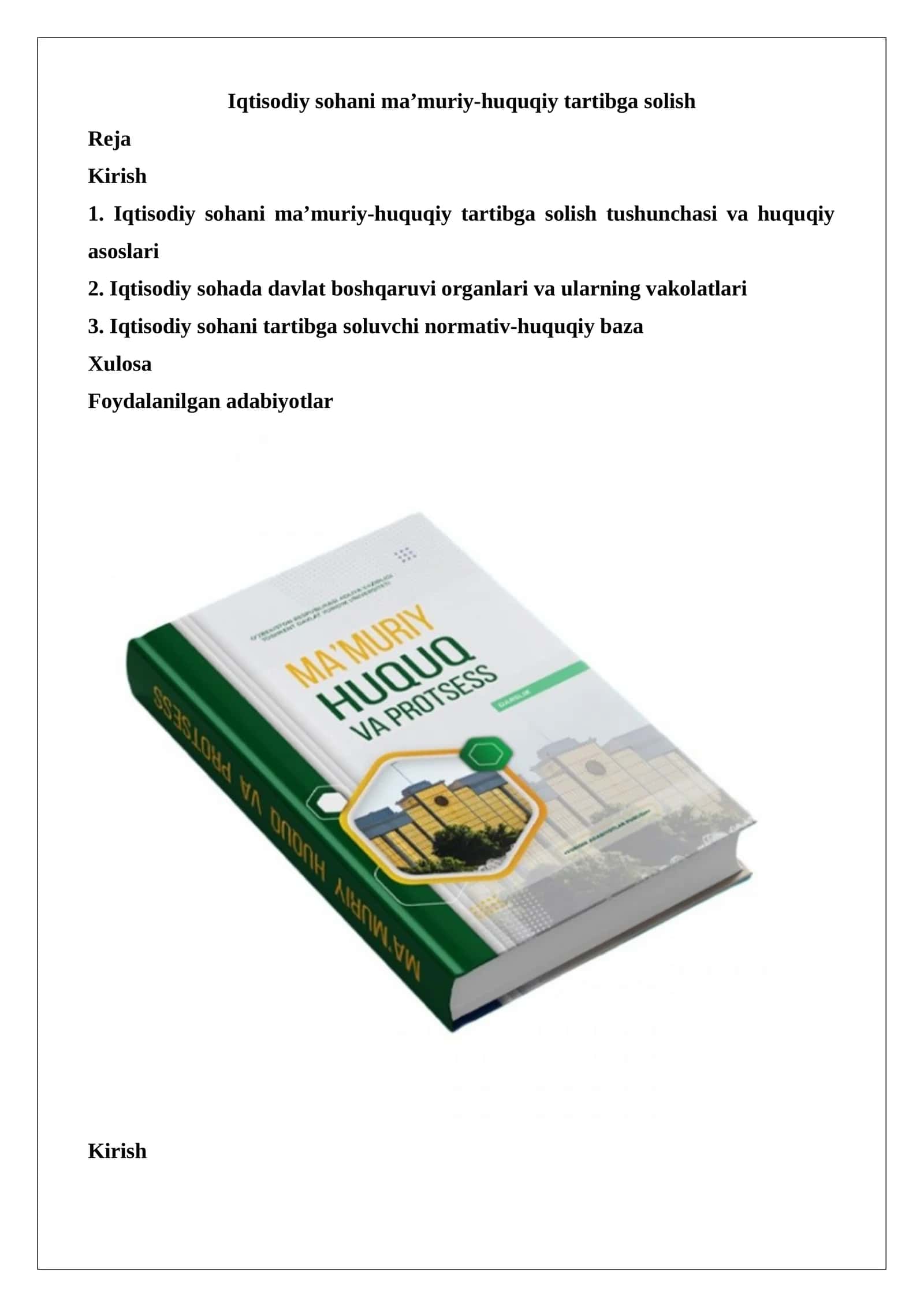 Iqtisodiy sohani ma’muriy-huquqiy tartibga solish