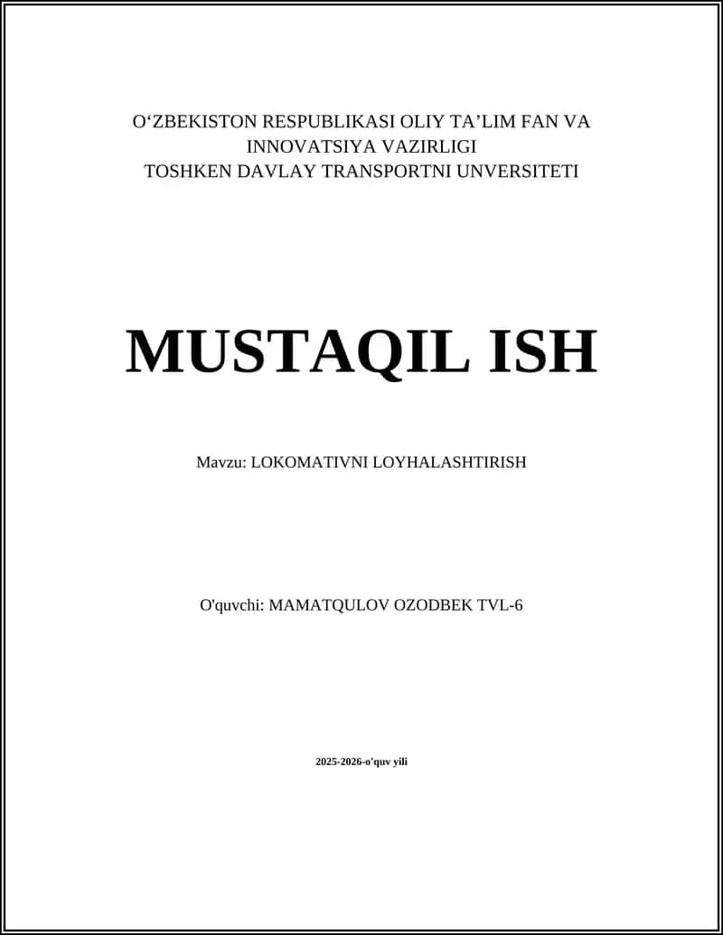 LOKOMATIVNI LOYHALASHTIRISH