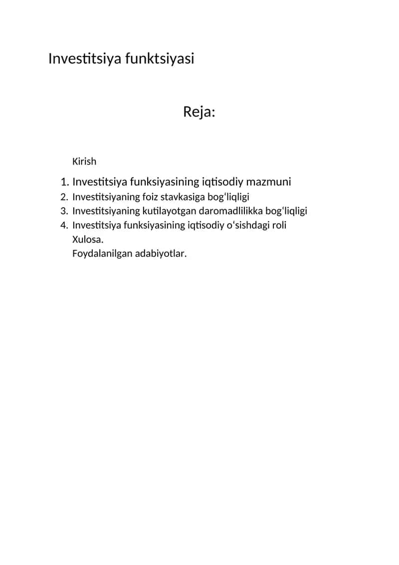 Investitsiya funktsiyasi