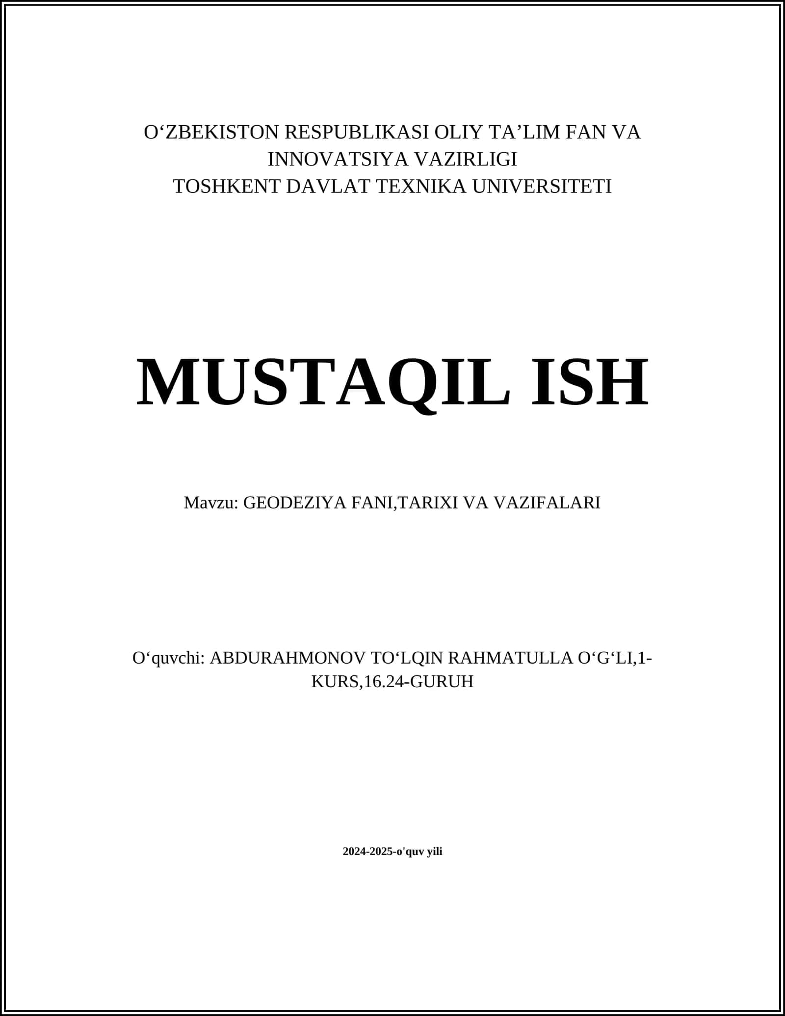GEODEZIYA FANI,TARIXI VA VAZIFALARI