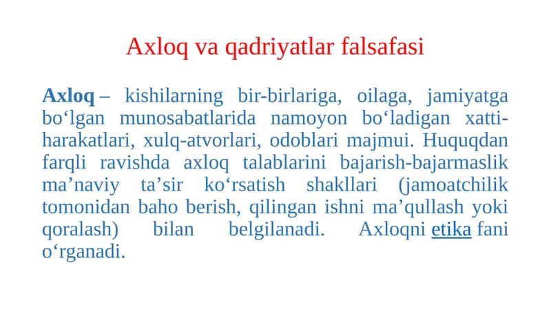 Axloq va qadriyatlar falsafasi