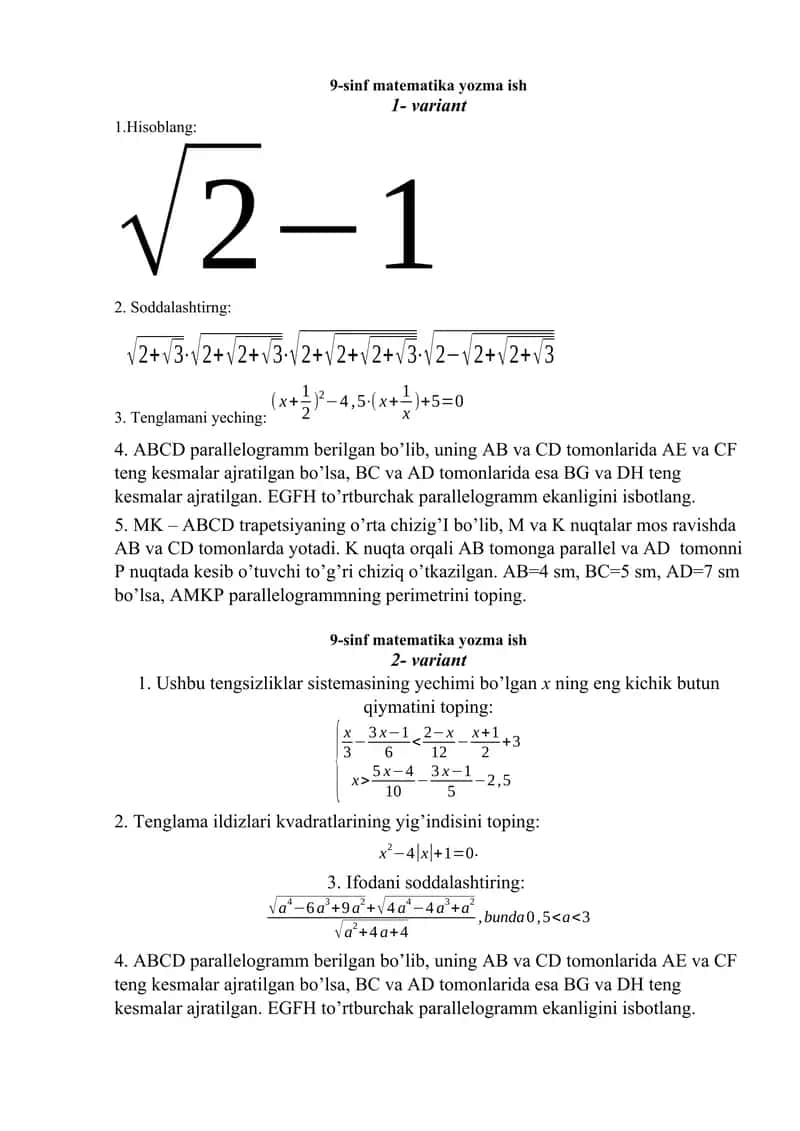 Matematikadan Olimpiada savollari