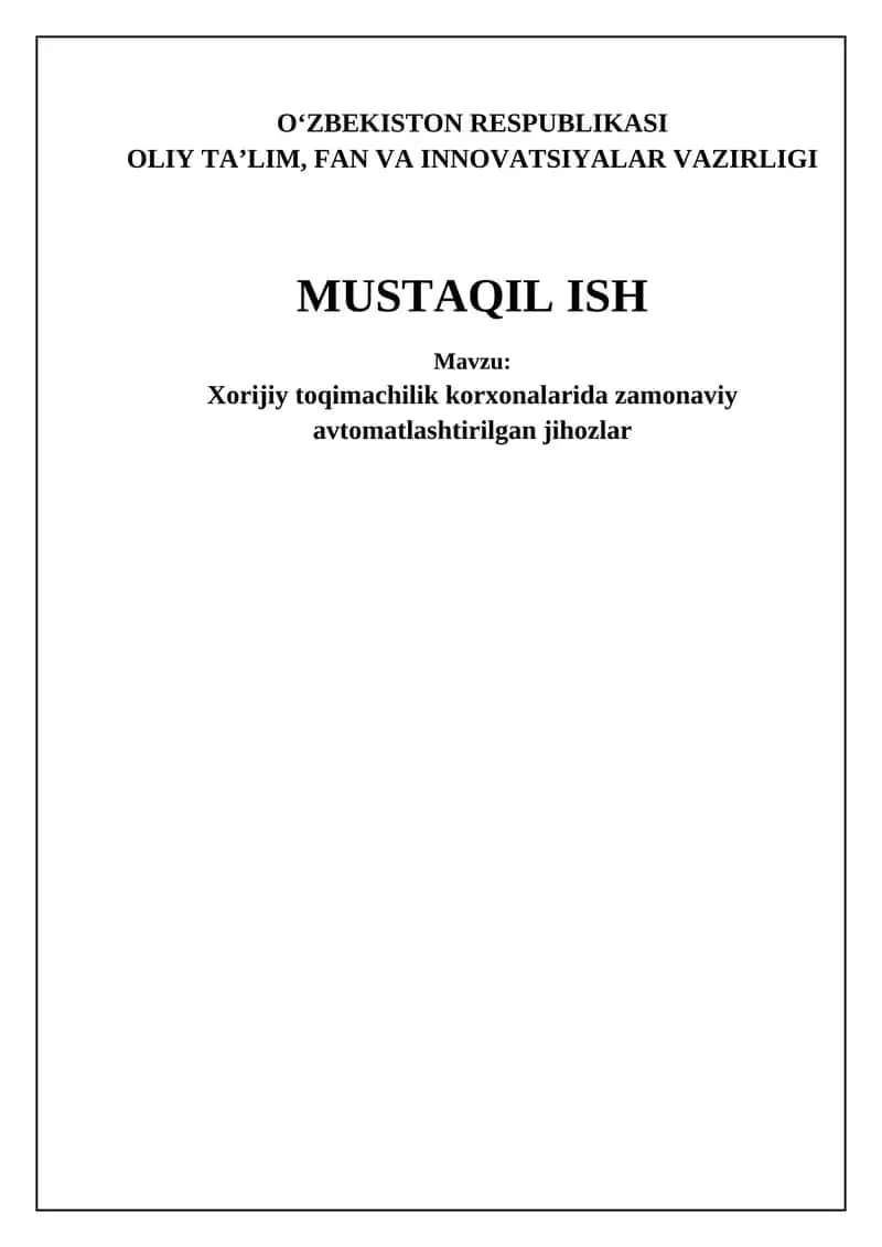 Zamonaviy avtomatlashtirilgan jihozlar