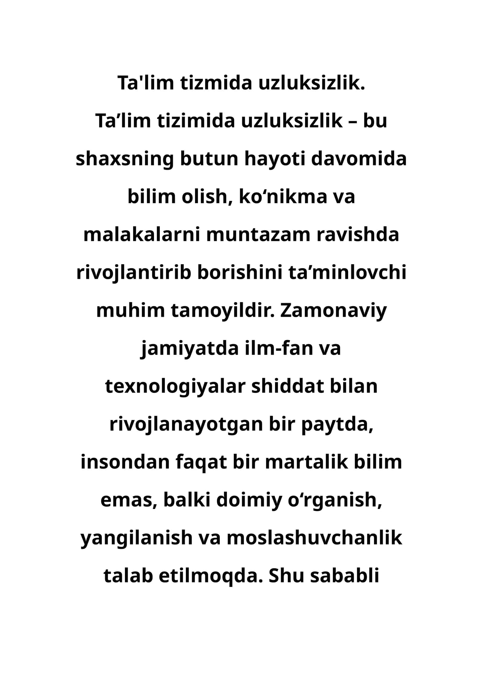 Ta'lim tizmida uzluksizlik