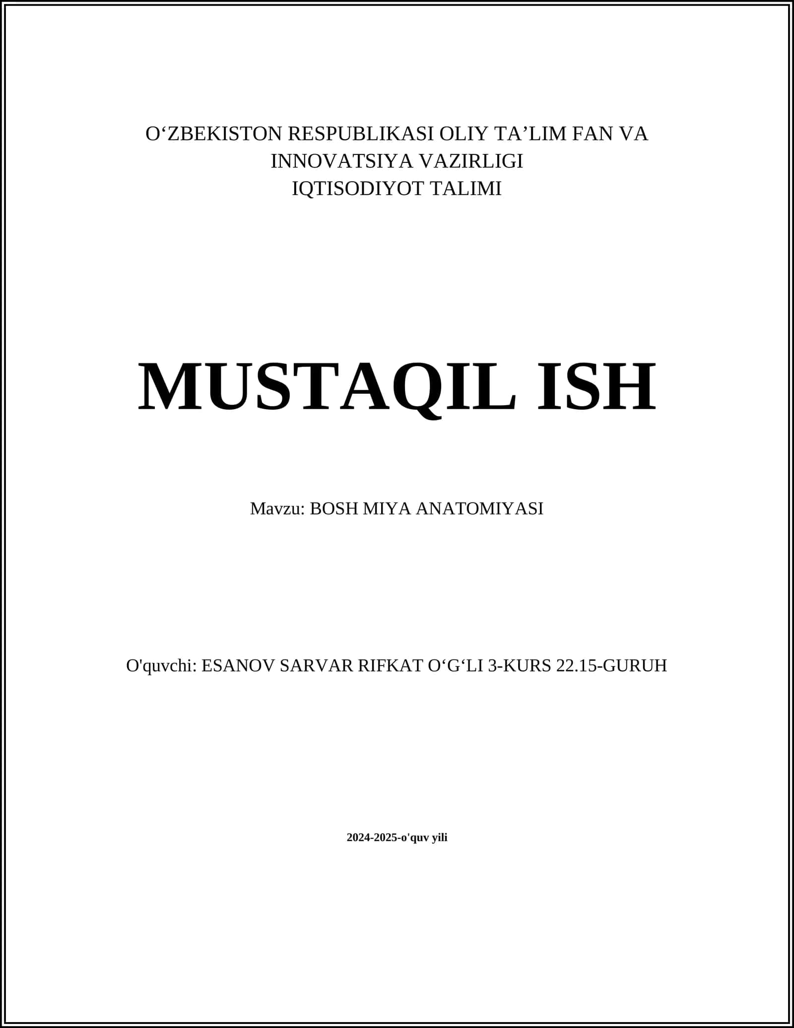 BOSH MIYA ANATOMIYASI