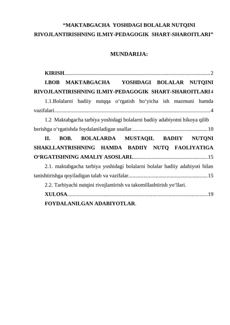 Maktabgacha yoshdagi bolalar nutqini rivojlandirishning ilmiy-pedagogik shart-sharoitlari