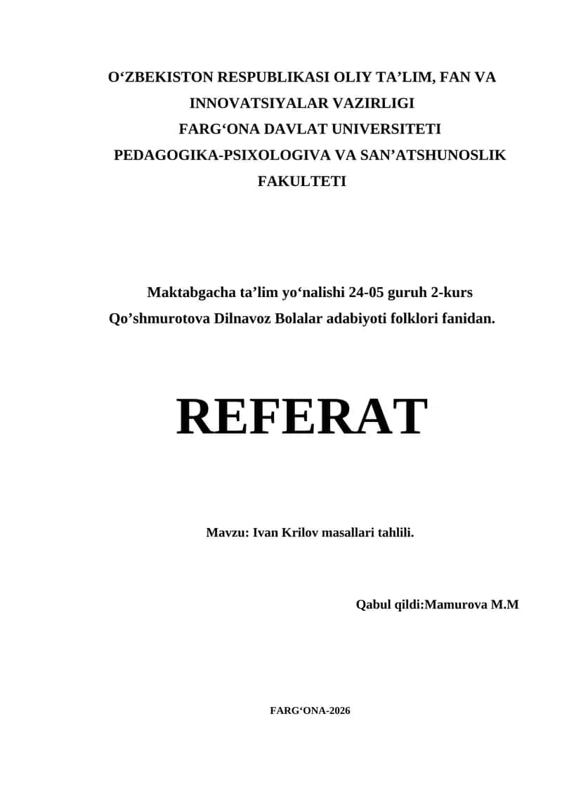 Ivan Krilov masallari tahlili