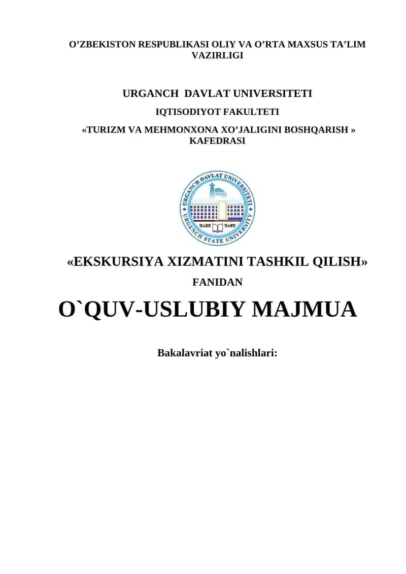 Ekskursiya xizmatini tashkil qilish