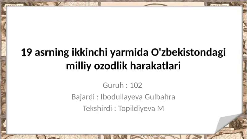 XIX asrning ikkinchi yarmida O'zbekiston dagi milliy ozodlik harakatlari