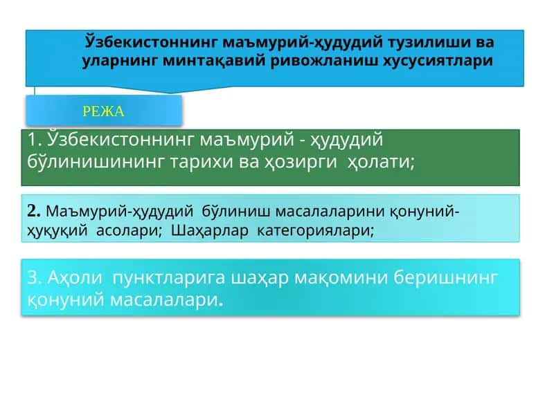 Ўзбекистоннинг маъмурий-ҳудудий тузилиши ва уларнинг минтақавий ривожланиш хусусиятлари