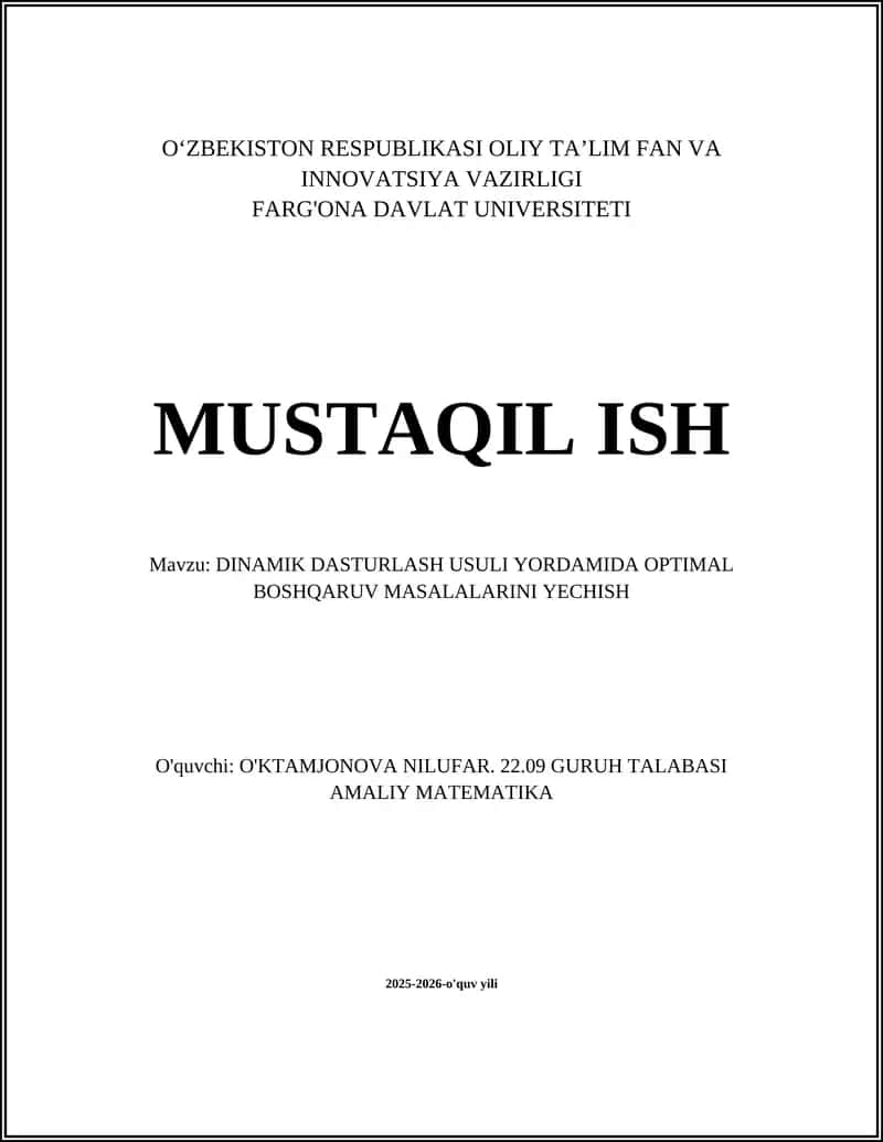 DINAMIK DASTURLASH USULI
