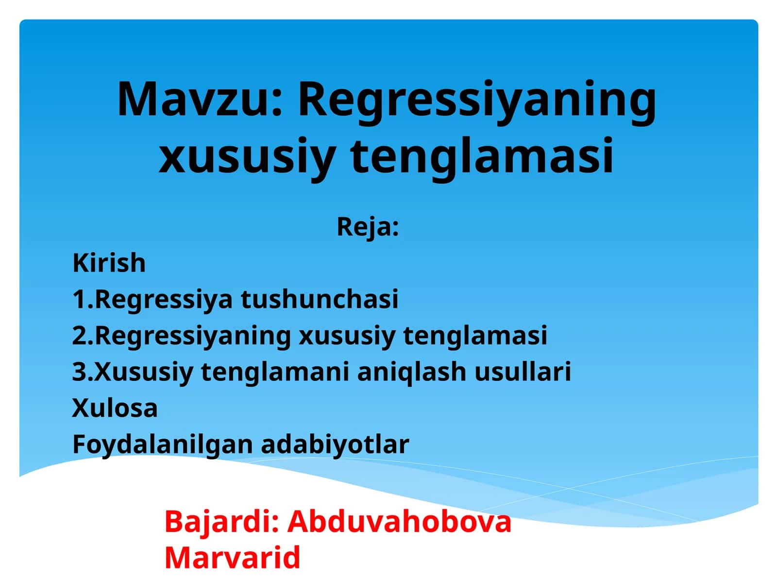 Regressiyaning xususiy tenglamasi