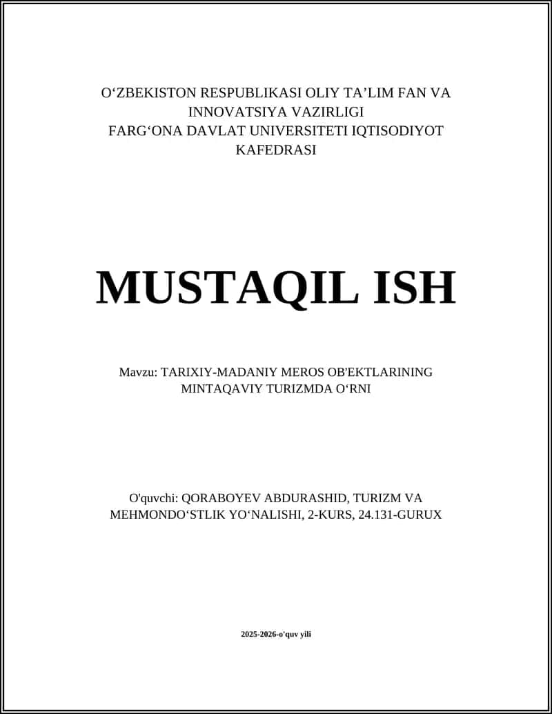 TARIXIY-MADANIY MEROS OB'EKTLARINING MINTAQAVIY TURIZM