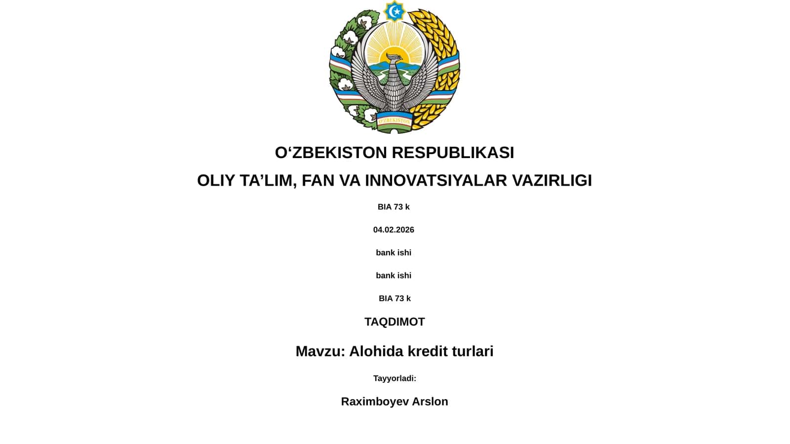 Alohida kredit turlari