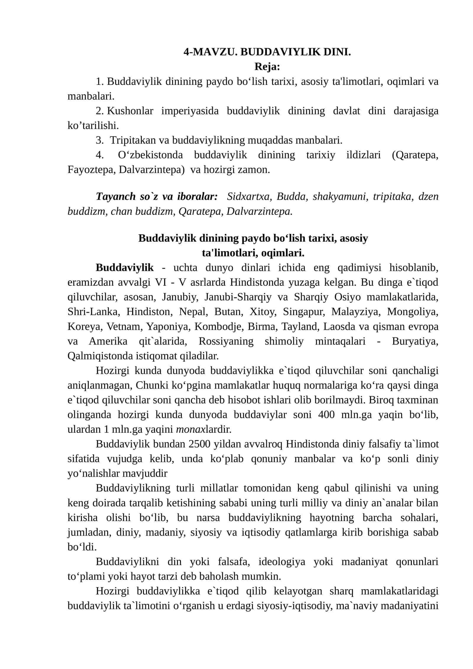 4-mavzu: Buddaviylik dini