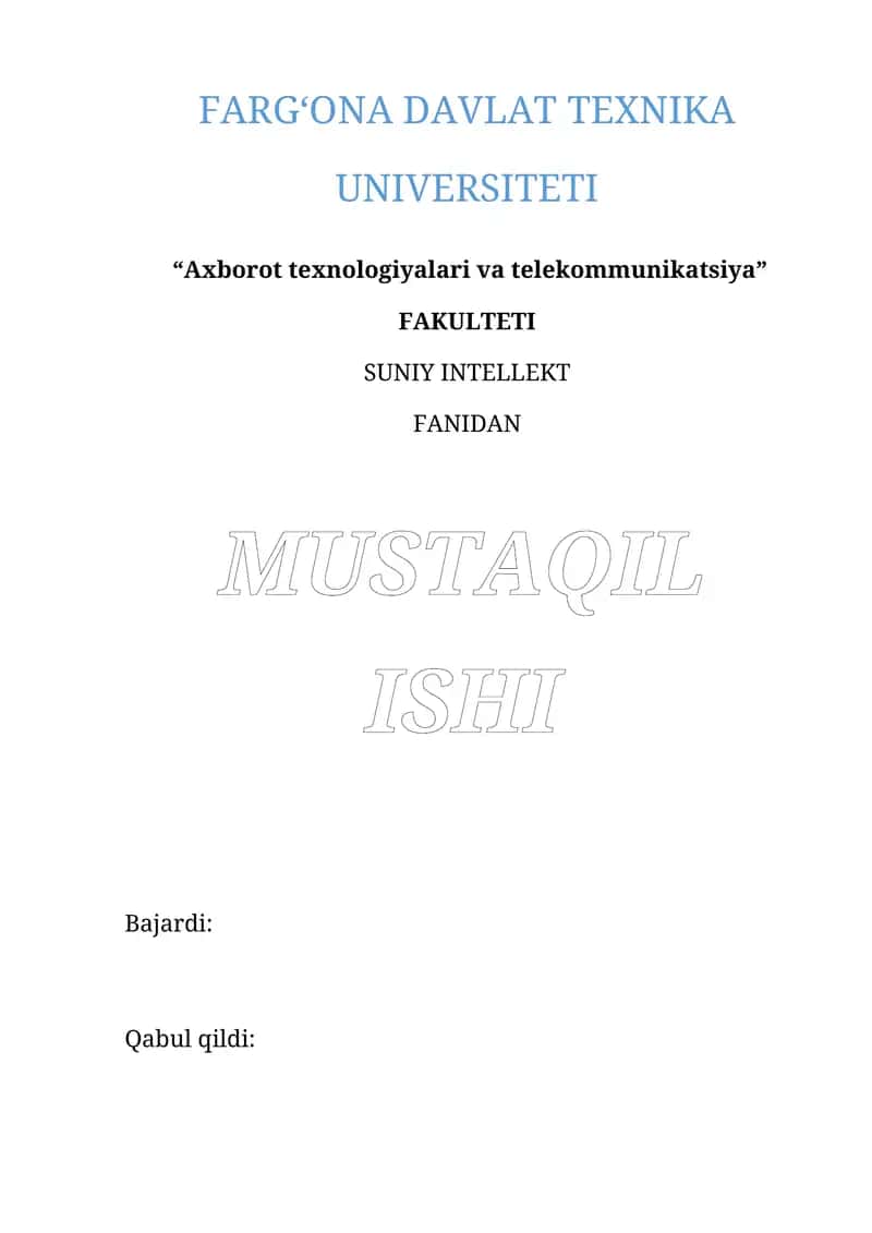 Sun’iy intellekt dasturiy vositalari asosida rentgen uskunalaridan olingan tasvirlardan mahsulotlarni tanib olish dasturini ishlab chiqish