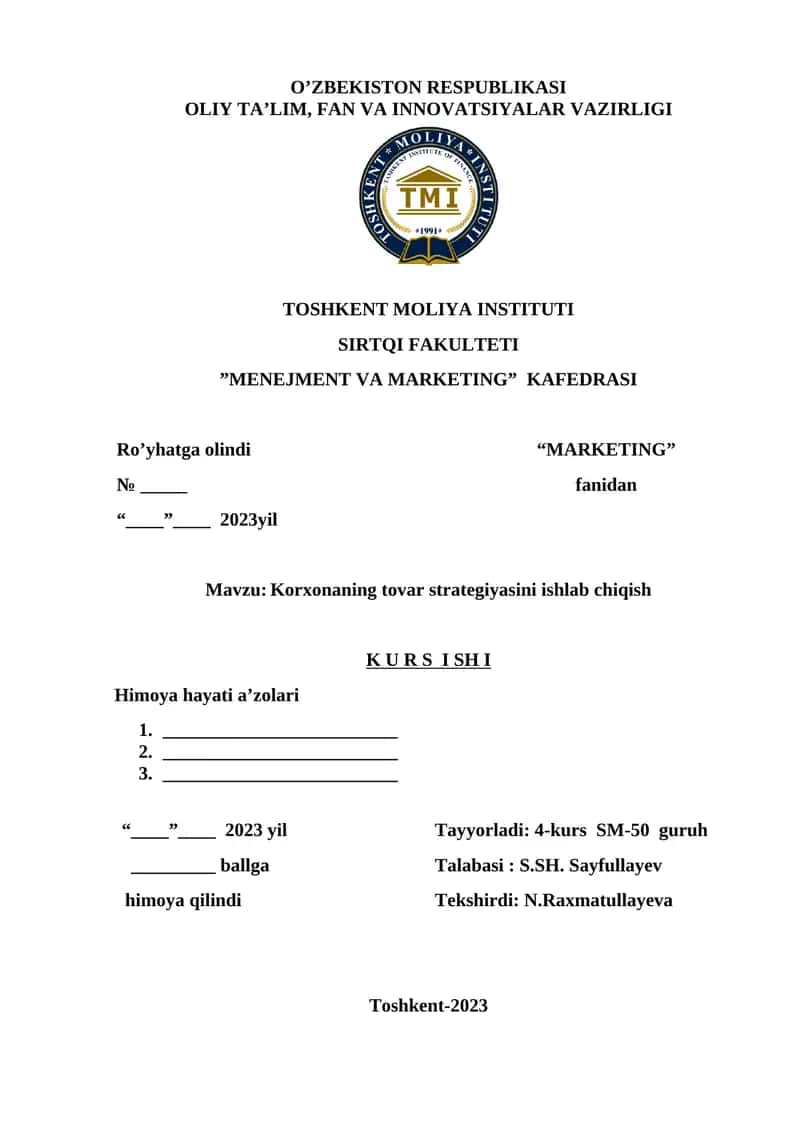 Korxonaning tovar strategiyasini ishlab chiqish