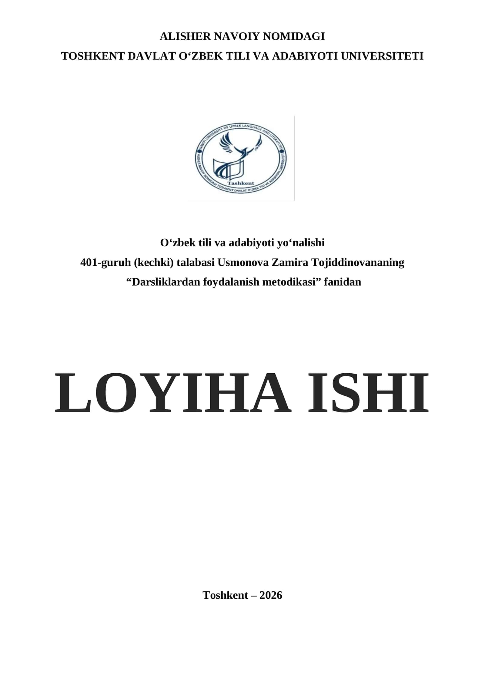 6-SINF O‘QUVCHILARI UCHUN BIR SOATLIK DARS MASHG‘ULOTI UCHUN LOYIHA ISHI