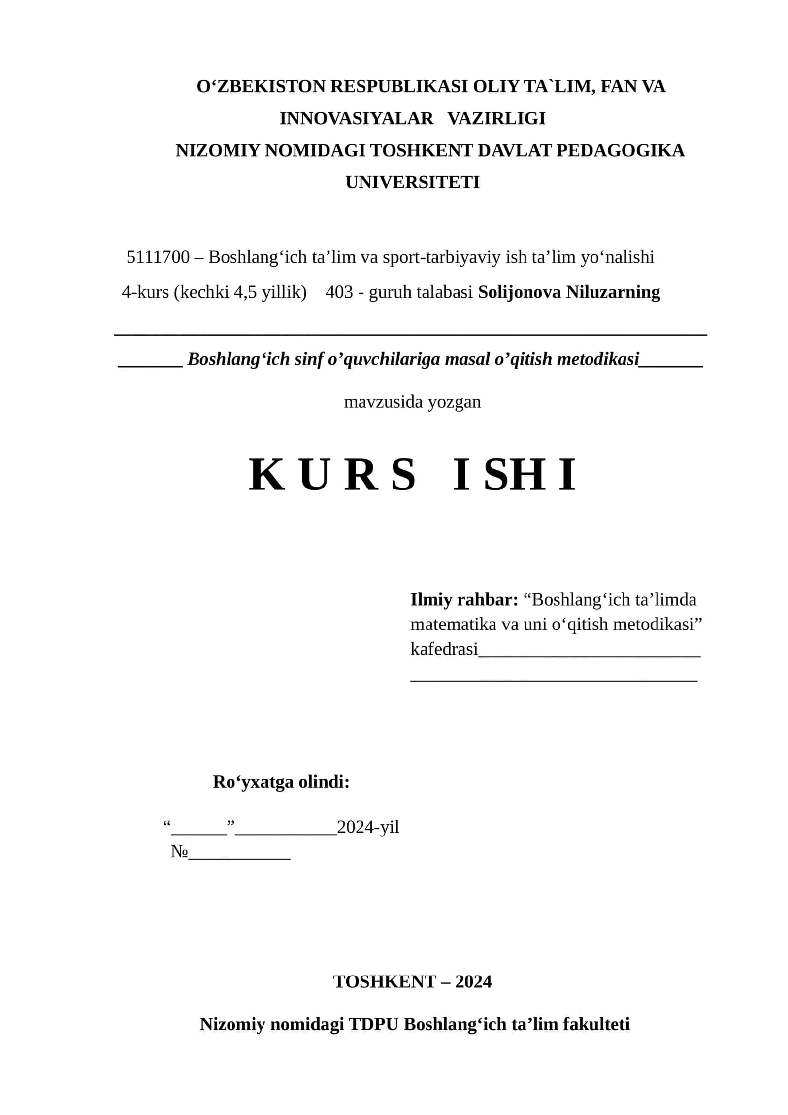 Boshlang‘ich sinf o’quvchilariga masal o’qitish metodikasi