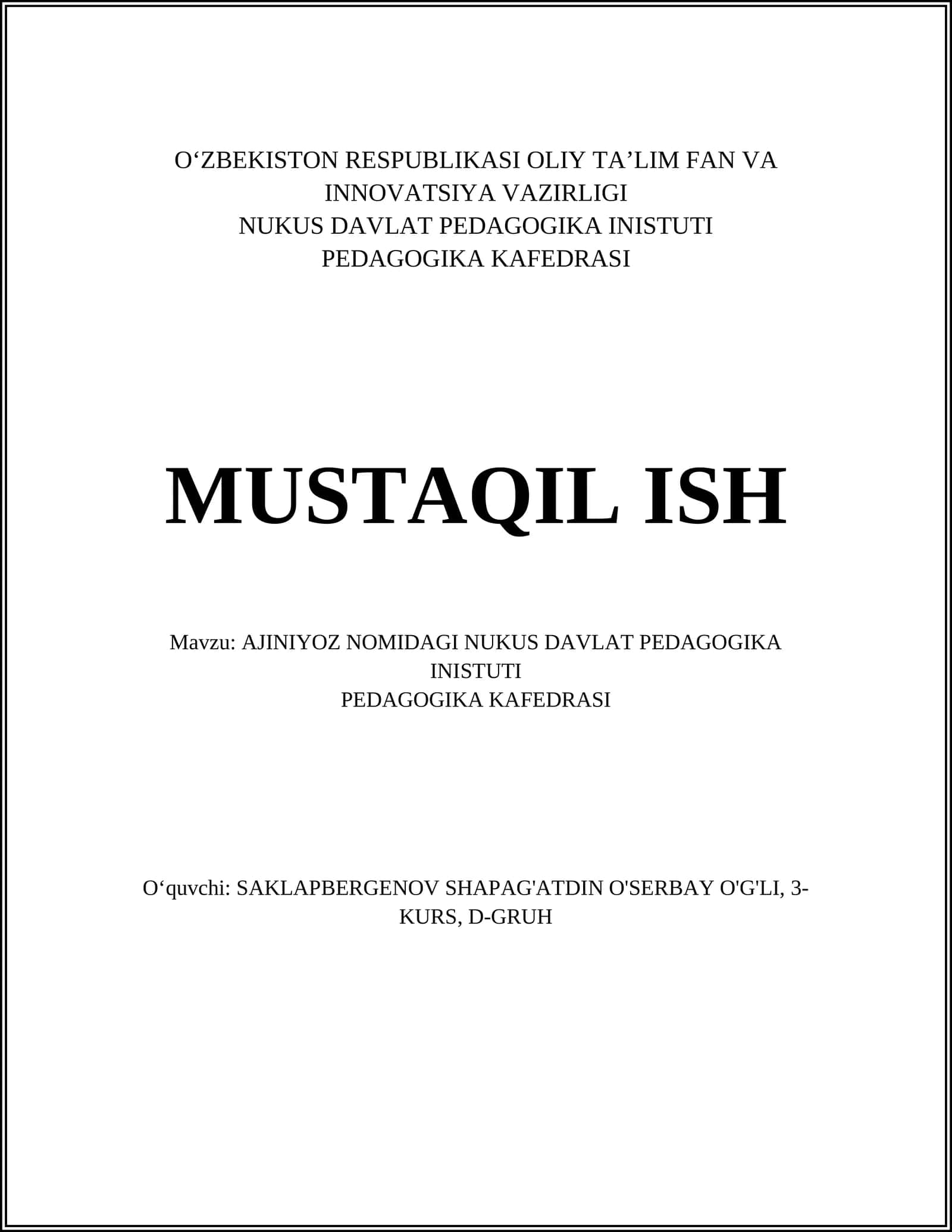 NUKUS DAVLAT PEDAGOGIKA INISTUTI